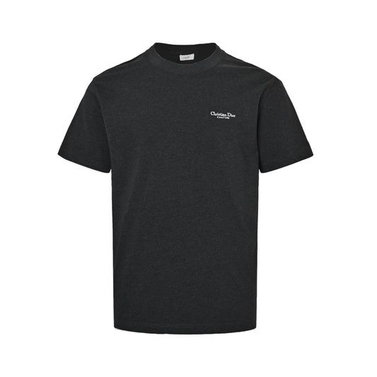 25ss Embroidered letters in dark gray short sleeves