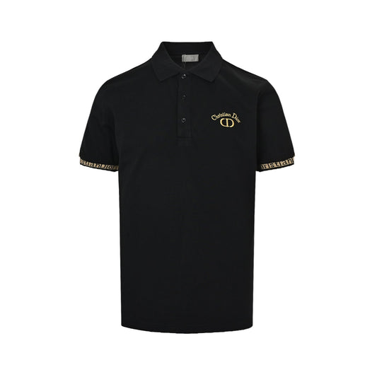 25ss CD gold thread embroidered letters Polo short sleeved shirt