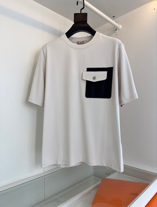 25SSGeometric leather pocket T-shirt