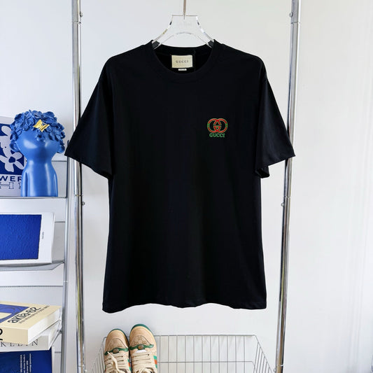 25 letters embroidered round neck short sleeve T-shirt