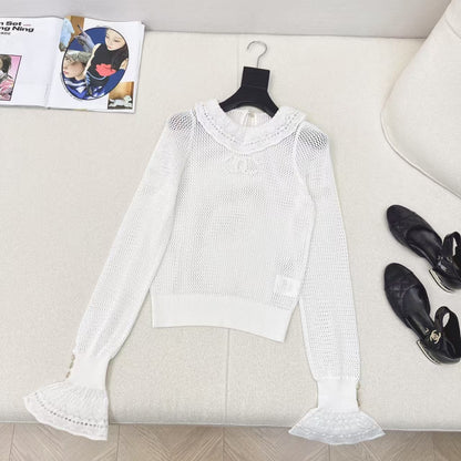 25 Early Spring Ruffle Lace Collar Knit Cardigan