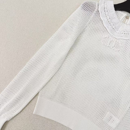 25 Early Spring Ruffle Lace Collar Knit Cardigan