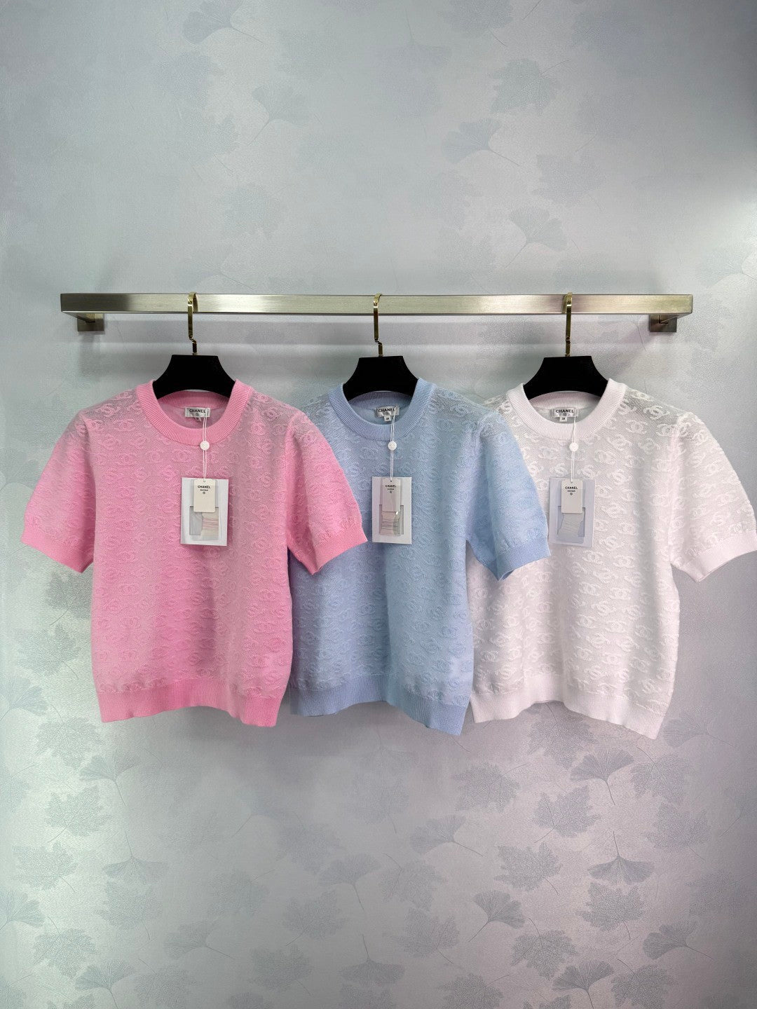 25SS Micro transparent jacquard knitted short sleeved shirt