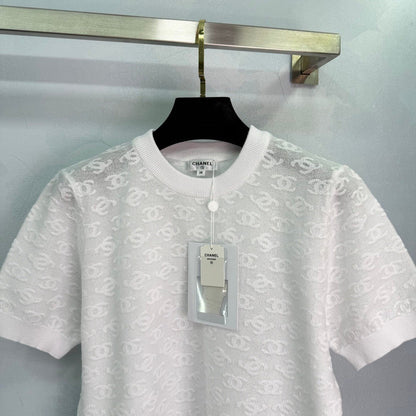 25SS Micro transparent jacquard knitted short sleeved shirt