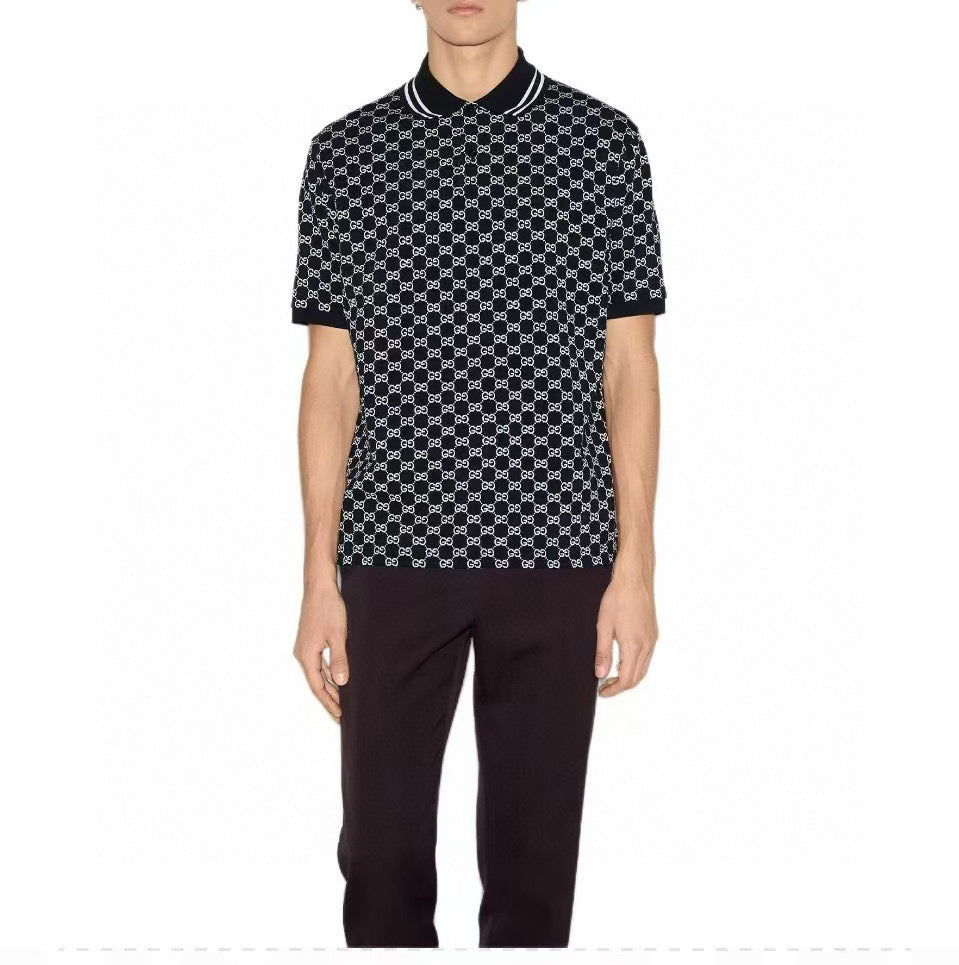 25ss full printed jacquard Polo short sleeved shirt