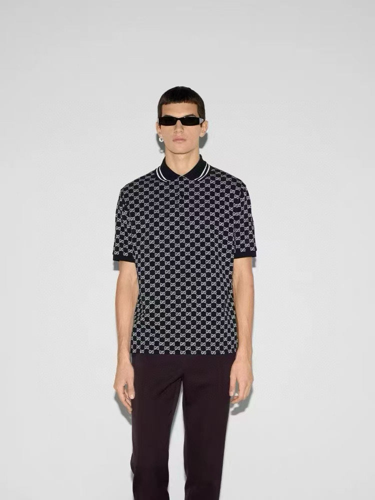 25ss full printed jacquard Polo short sleeved shirt