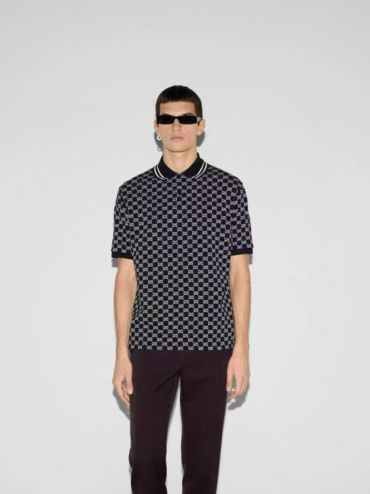 25ss full printed jacquard Polo short sleeved shirt