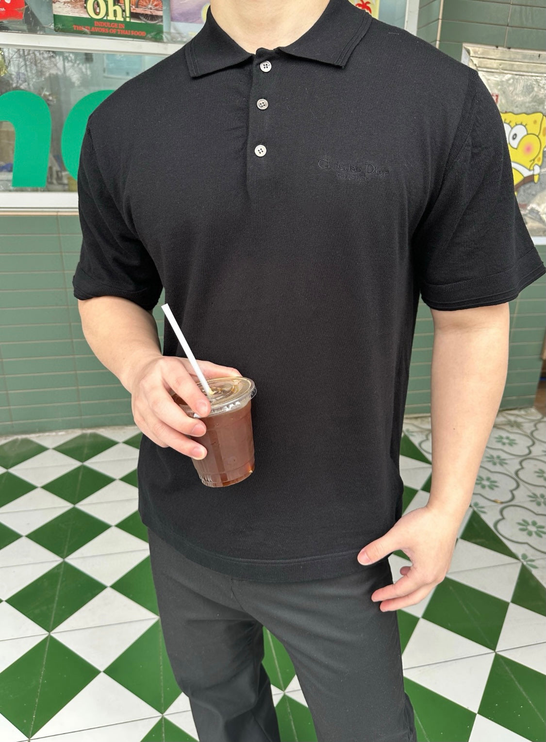 25ss Signature letter embroidery knitted Polo short sleeved shirt
