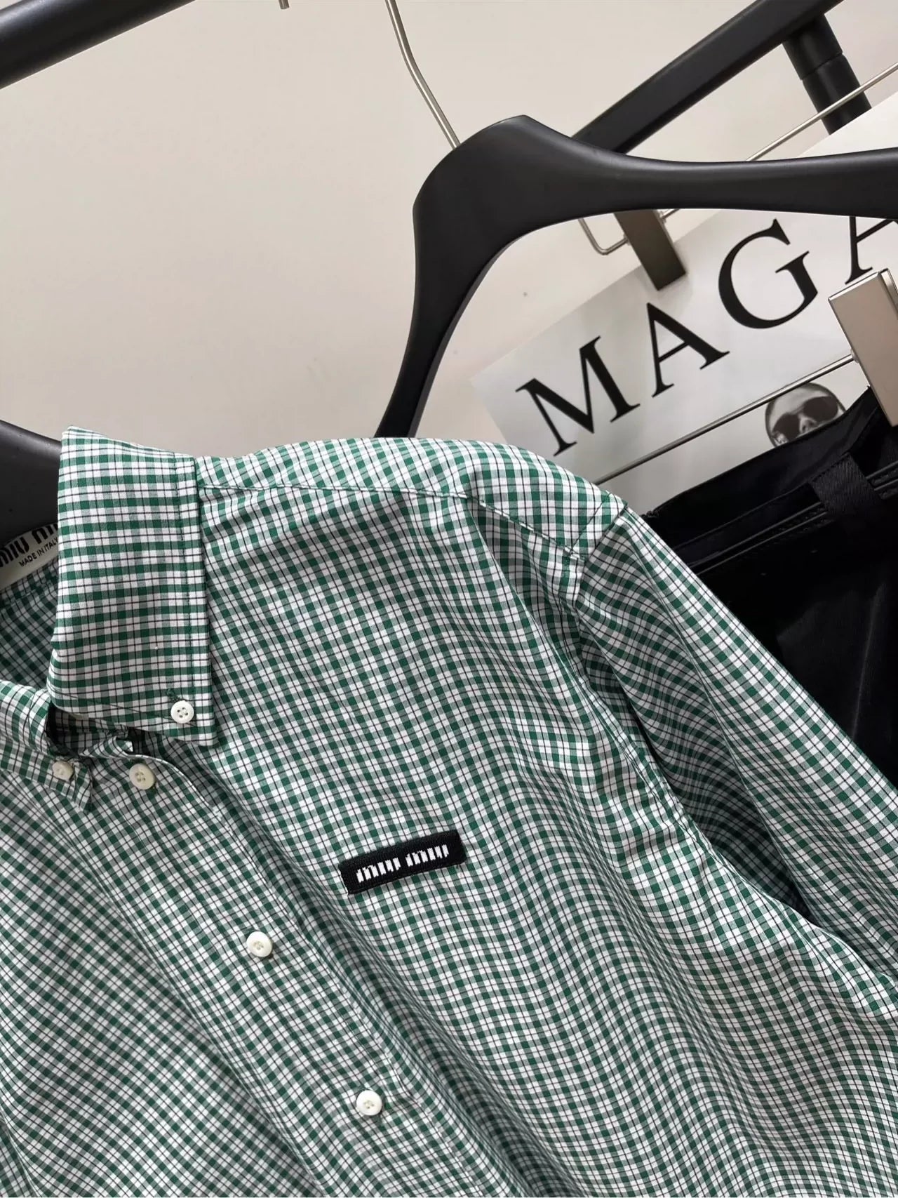 M 25 Green Check Raw Edge Long Sleeve Shirt（Does not include shorts）