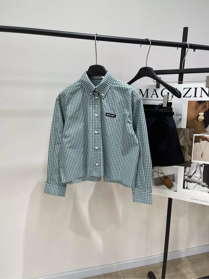 M 25 Green Check Raw Edge Long Sleeve Shirt（Does not include shorts）