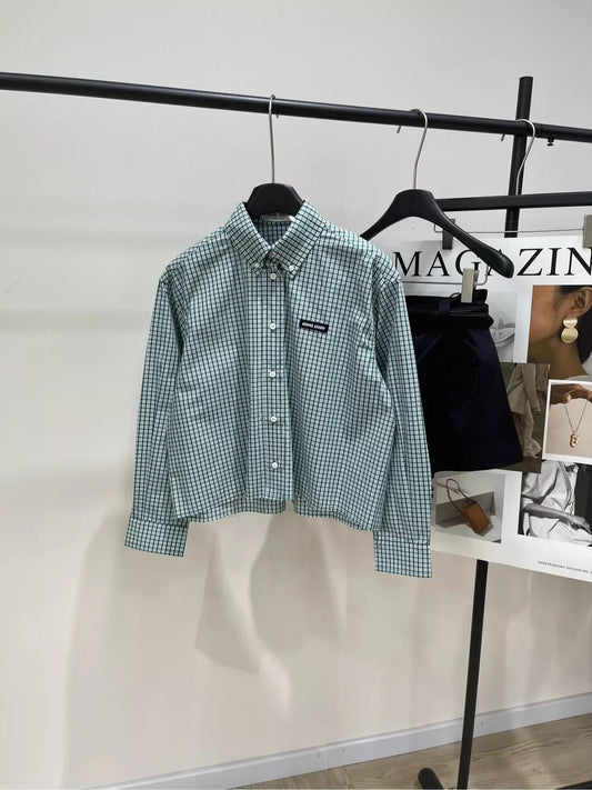 M 25 Green Check Raw Edge Long Sleeve Shirt（Does not include shorts）