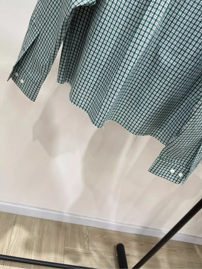 M 25 Green Check Raw Edge Long Sleeve Shirt（Does not include shorts）