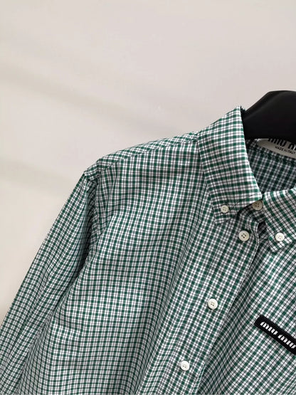 M 25 Green Check Raw Edge Long Sleeve Shirt（Does not include shorts）