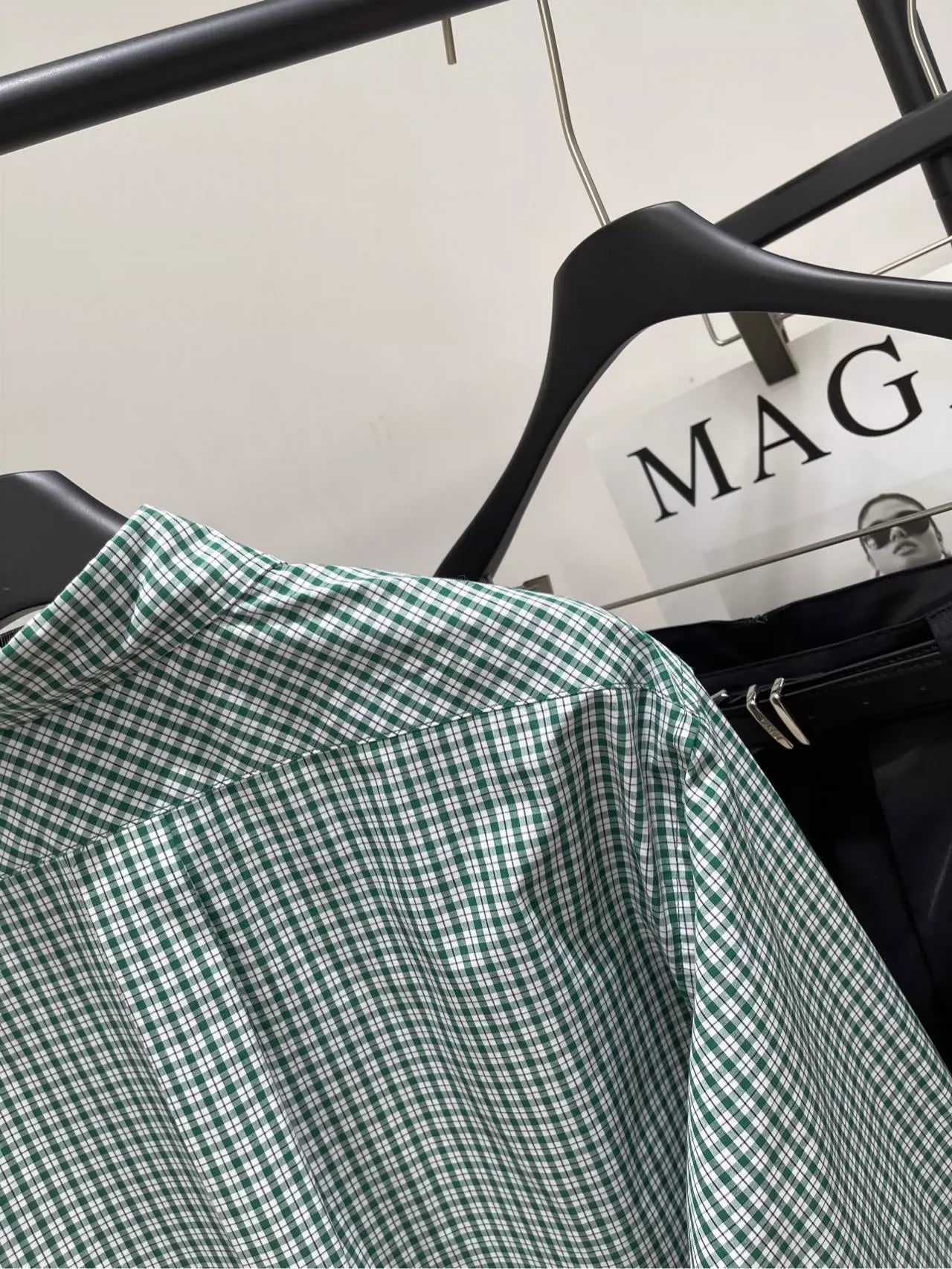 M 25 Green Check Raw Edge Long Sleeve Shirt（Does not include shorts）