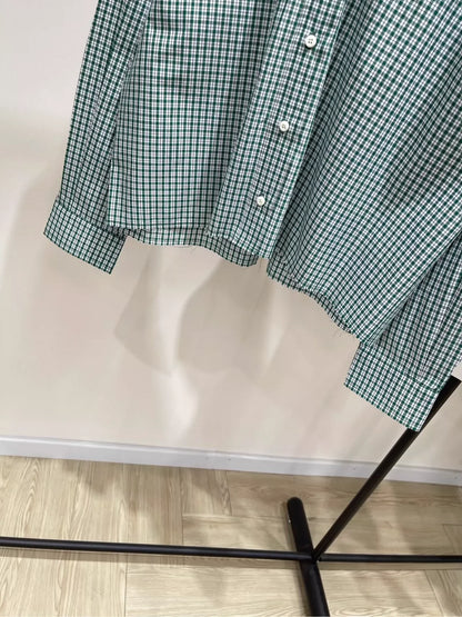 M 25 Green Check Raw Edge Long Sleeve Shirt（Does not include shorts）